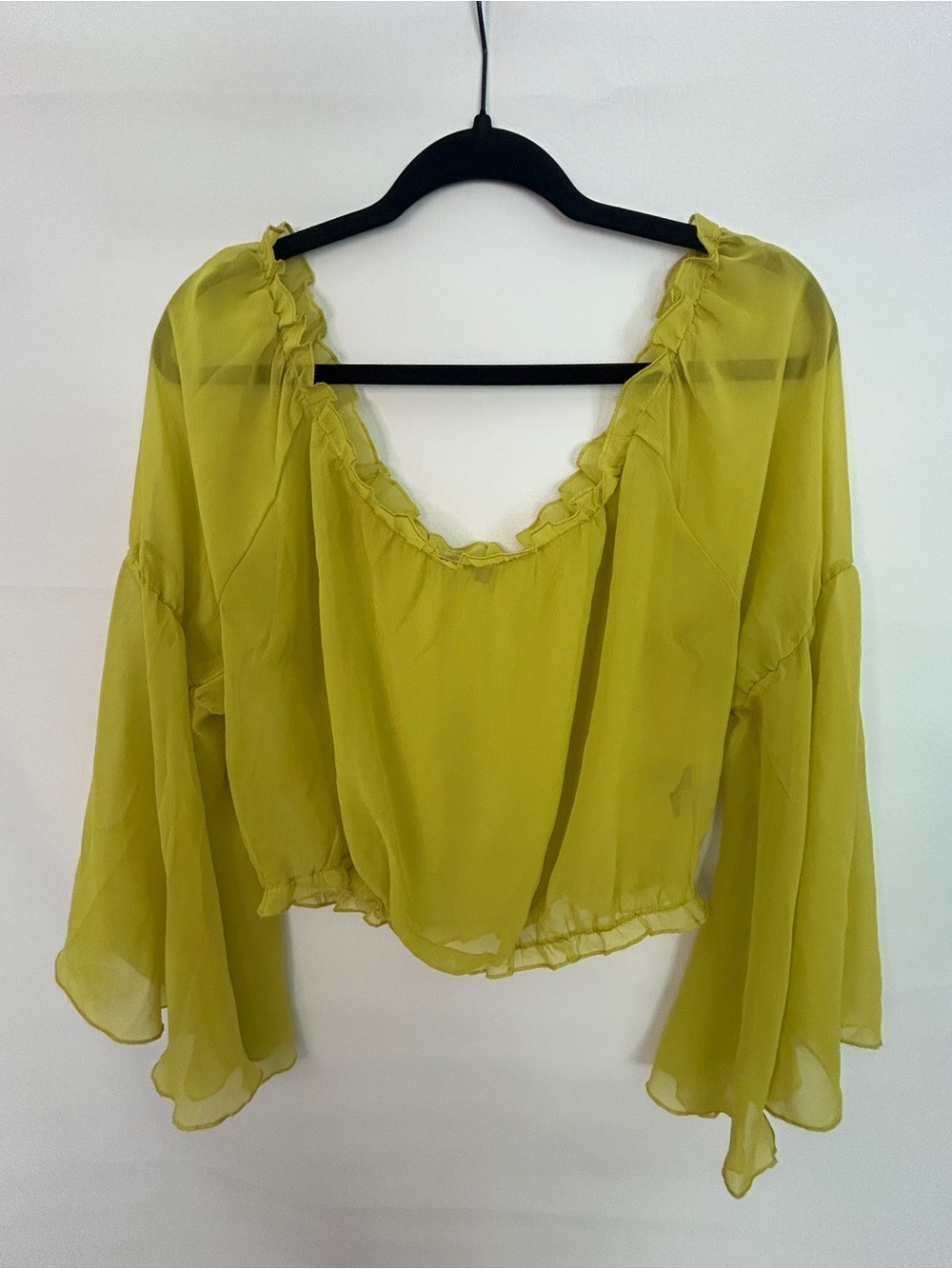 Y2K Charolette Russe Sheer Bell Sleeve Crop Top L